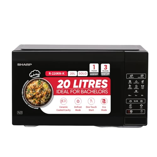 SHARP 20L Solo Microwave Oven (R220KNK, Black, Ceramic Cavity, Digital Display, One-Touch Start)