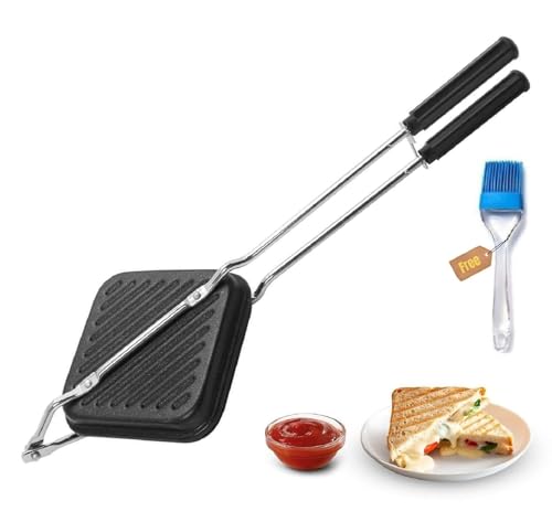 COROZIL Non-Stick Sandwich Toaster for Gas Stove | Die-Cast Aluminum Manual Grill Maker | Heat-Resistant Ergonomic Handle | Easy-to-Clean Stovetop Toaster