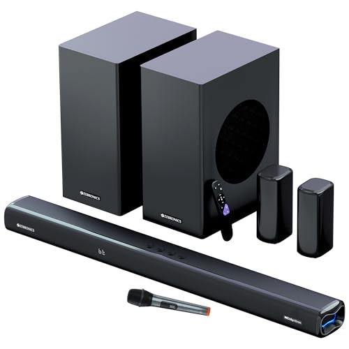 ZEBRONICS Juke BAR 9850 5.2.4 CH Soundbar, 725 Watts, Dolby Atmos, HDMI eARC, Optical, Dual Wireless (Subwoofer + Satellites), Wireless UHF Microphone, RGB LED, Powerful Bass