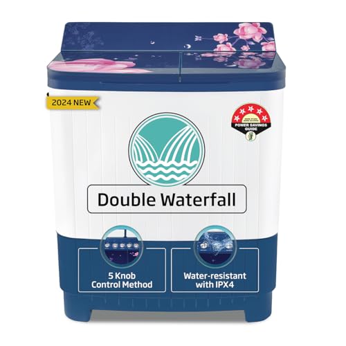 Voltas beko, A Tata Product 8.5 kg 5 Star Semi-Automatic Top Load Washing Machine With Double Water Fall technology (WTT85DBLG/FLRB5, Blue, Special Pulsator & 5 Knob Control Method)
