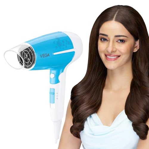 Vega U Style 1400-1600W Foldable Hair Dryer for Women & Men with Cool Shot Button, 2 Speed/3 Heat Settings, Detachable Nozzle, Travel Friendly, Fast Hair Drying, (VHDH-32)