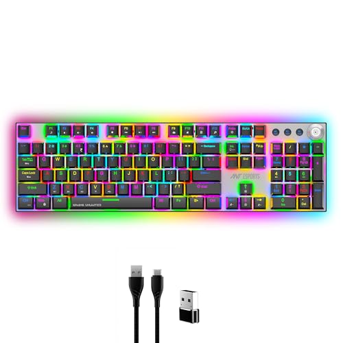 Ant Esports MK4400 Pro Wireless Mechanical Gaming Keyboard, Tri-Mode BT/2.4G/Wired, 104+4 Keys, Per-KeyRGB, ANT Brown Switches, Full Anti-Ghosting, 1000mAh Battery, 3 Indicators, Win/Mac/Linux/Android