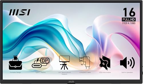 MSI Portable Monitor Pro MP165 E6 LED 39.6 cm (15.6 inch), 1920 x 1080 Full HD, 60 Hz, HDMI, Integrated Speakers