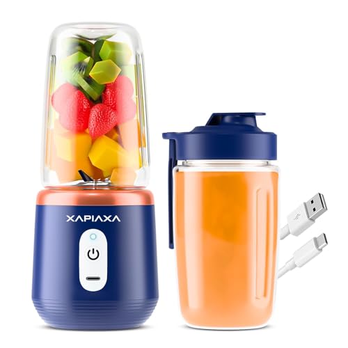 Xapiaxa Portable Electric Blender & Juicer – USB Rechargeable Personal Smoothie Maker with 6 Blades, 3 Speed Settings, 1500mAh Battery, Mini Fruit Mixer for Shakes & Juices (New Multicolor - 1)