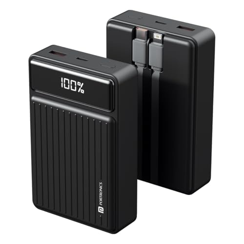 Portronics Luxcell Bind Mini 20k 20000mAh Powerbank with 22.5W Fast Charging, in-Built Type C PD(Input & Output) /8 Pin Cable, LED Battery Display, USB-A Mach Output, Compatible with Multiple Devices