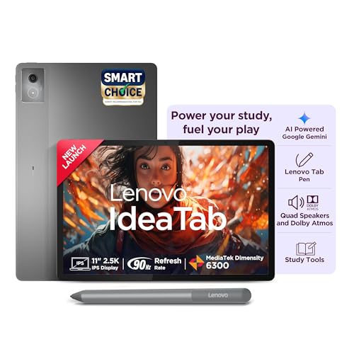Lenovo Idea Tab Smartchoice with Pen|Wi-Fi| 11 Inch, 2.5K Display, 500 Nits Brightness| 8GB RAM + 256GB ROM (Expandable Up to 2TB) |Mediatek Dimensity 6300|Android 15|4-Speakers with Dolby Atmos, Grey