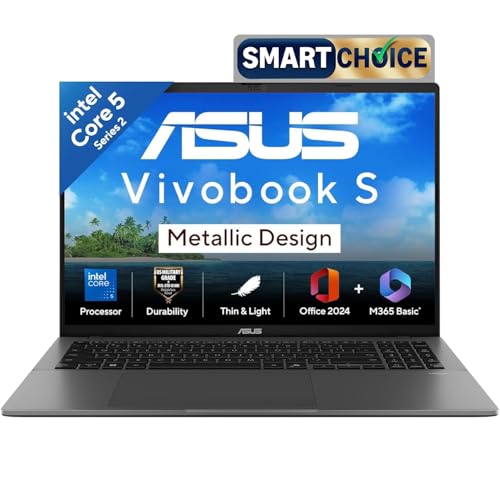 ASUS Vivobook S16,14th Gen, Intel Core 5-210H,Metallic Design Laptop(Intel UHD iGPU/16GB RAM/512GB SSD/FHD+/16""/144Hz/Windows 11/M365 Basic(1Year)*/Office Home 2024/Matte Gray/1.7Kg) S3607VA-RP113WS