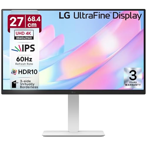 LG 27US550 68.4 cm (27 Inch) Ultrafine UHD (3840x2160) IPS Monitor, HDR10, DCI-P3 90%(Typ.), 3-Side Virtually Borderless, Anti-Glare, DP, HDMI X 2, HP Out, Tilt/Height/Swivel/Pivot Adjustment (White)