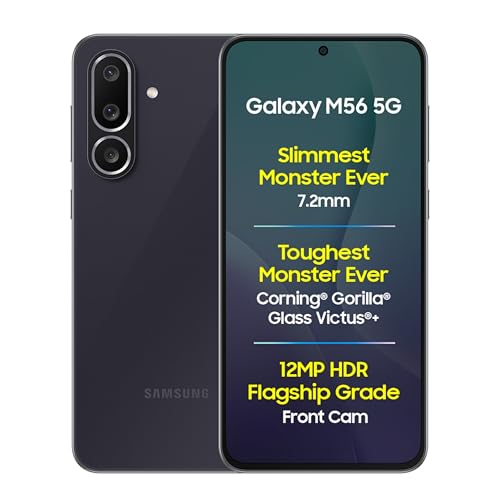 Samsung Galaxy M56 5G Mobile (Black, 8GB RAM, 128GB Storage)| Segment Slimmest | Gorilla Glass Victus+ | 10 Bit HDR Video | 50MP Camera | AI | Vapour Cooling Chamber | Lag-free Gaming| Without Charger