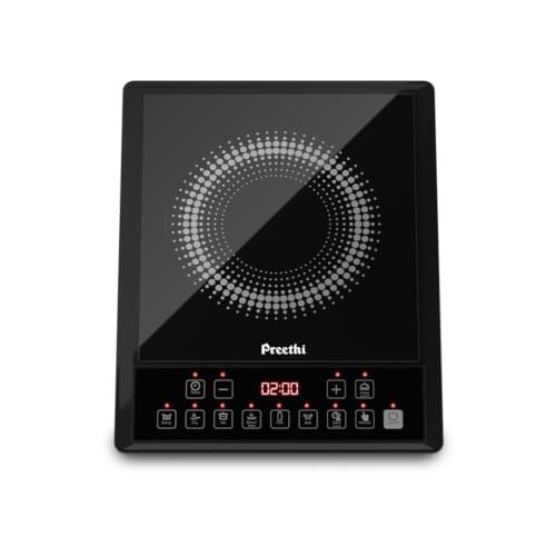 Preethi Indicook IC124 Induction Cooktop, 2100-Watt Electric Stove with Soft Touch Buttons and Crystal Glass (Black)