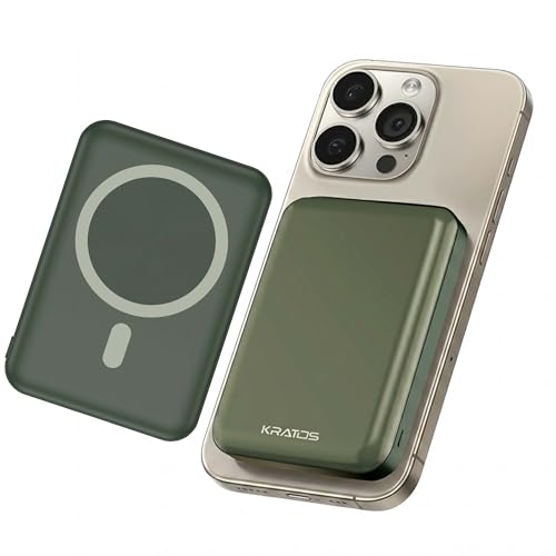 Kratos Magsafe Wireless Power Bank 10000mAh, 22.5W Fast Charging with 15W Wireless Output, Strong Magnetic Hold, USB Type-C, Compatible with iPhone 12 & Above, Android Qi Devices (Green)