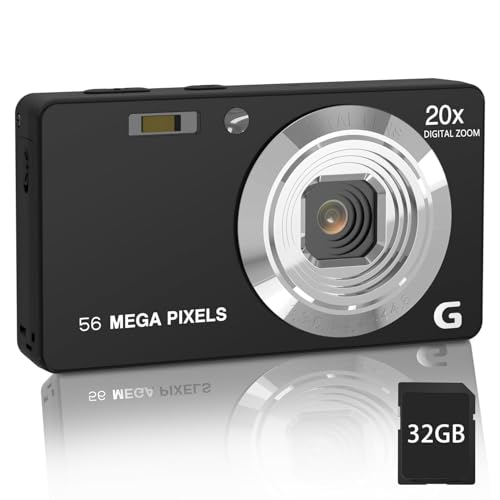 Digital Camera, 4K Ultra HD Cameras for Photography, Digital Point and Shoot Camera with 56Mp Autofocus 20X Zoom Anti Shake, Video Camera with 32GB SD Card for Kids, Teens, Beginners (CAM24)