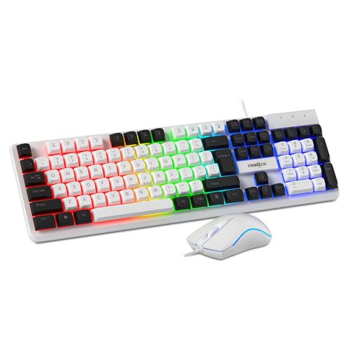Frontech Quantum Striker Gaming Combo | Rainbow Backlit Keyboard with Optical Mouse | 2400 DPI Adjustable | 4 Button Mouse | USB Plug & Play | 104 Keys | 1 Year Warranty (KB-0050WHT)