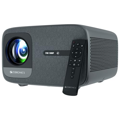 ZEBRONICS PIXAPLAY 59, Smart Projector, 1080p, 20000 Lumens, 200" Screen Size, Auto [ Focus | Keystone | Obstacle Detection | Screenfit ], BT v5.0, WiFi, HDMI-ARC, Type C DP, APP Support, Miracast
