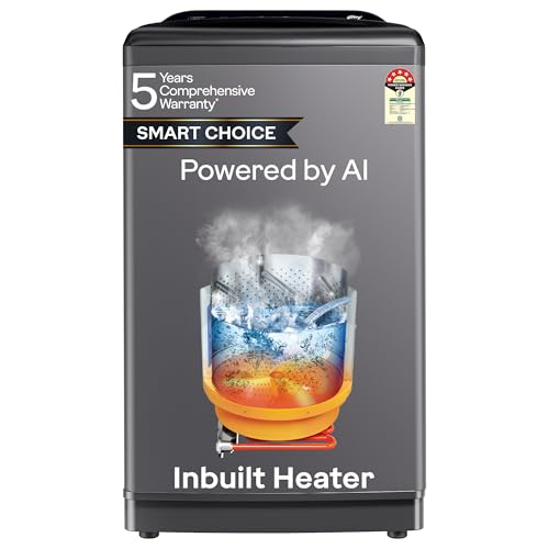 Godrej Smart Choice 10 Kg 5 Star, AI Tech, Inbuilt Heater, Fills Tub at ~0 Water Pressure, Steel Drum Fully Automatic Top Load Washing Machine (WTEON ADA 10 5.0 FEFH GLGR, Glacial Grey)