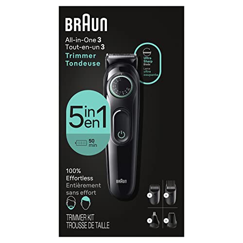 Braun All-in-One Style Kit Series 3 3450, 5-in-1 Trimmer for Men with Beard Trimmer, Ear & Nose Trimmer, Hair Clippers & More, Ultra-Sharp Blade, 40 Length Settings and Washable