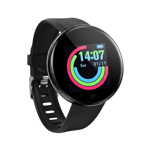 Bouncefit M I D18 Round Fitness Band Smart Watch for Men, Women, Boys, Girls, Kids – Single Touch Interface, Water Resistant, Workout Modes, Quick Charge Sports Smartwatch – Black (AA)