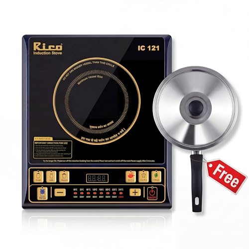 Rico BIS-ISI Certified induction stove with Free Vessel & Lid | 3 Yr Replacement Warranty on Coil | Milk Boil Mode with Timer | Fast Heating | Power Saving | 4KVA High Voltage Protection.
