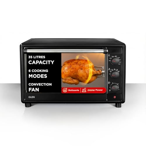 Glen Multi-Function OTG for Kitchen 35 Litre, 2100W, Oven Toaster Griller with 6 Heating Modes, Rotisserie, Convection Fan, Temp. Control, Bake, Grill & Toast,Oven for Baking - Black (SA5035BLRC)