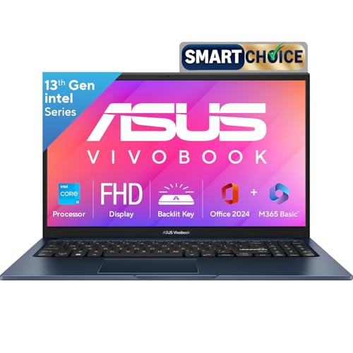 ASUS Vivobook 15, Intel Core i3 13th Gen 1315U, 12GB RAM, 512GB SSD, FHD 15.6", Windows 11, Office Home 2024, Quiet Blue, 1.7Kg, X1504VA-BQ332WS, Intel UHD iGPU, M365 Basic (1Year)*, 42Whrs Laptop