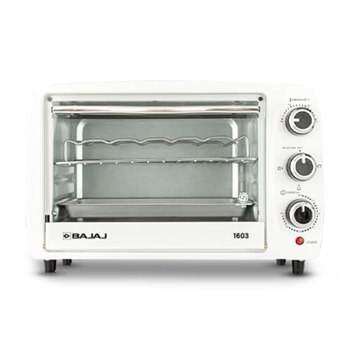 Bajaj 1603 16 Liters Oven Toast Grill (OTG) | 1200 Watt | Cool Touch Handles | Grill, Bake & Roast | Heat Resistant | Tempered Glass 【White】