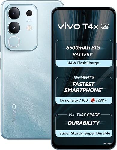 vivo T4x 5G Marine Blue 8 GB RAM 256 GB ROM | Dimensity 7300 5G | Octa Core Processor | 50MP + 2MP Rear Camera | 6500 mAh Battery