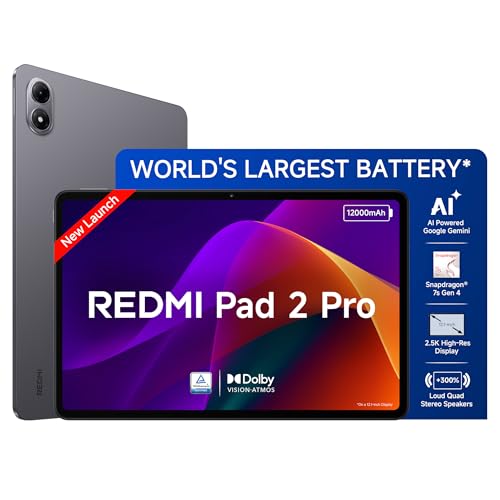 Redmi Pad 2 Pro [Smartchoice] | 12000mAh | Snapdragon 7s Gen 4 |12.1-inch, 2.5K Display |83+ Days Standby |HyperOS 2 |120Hz| Dolby Vision Atmos | Wi-Fi 6| AI Powered | 8GB,128GB |Graphite Grey