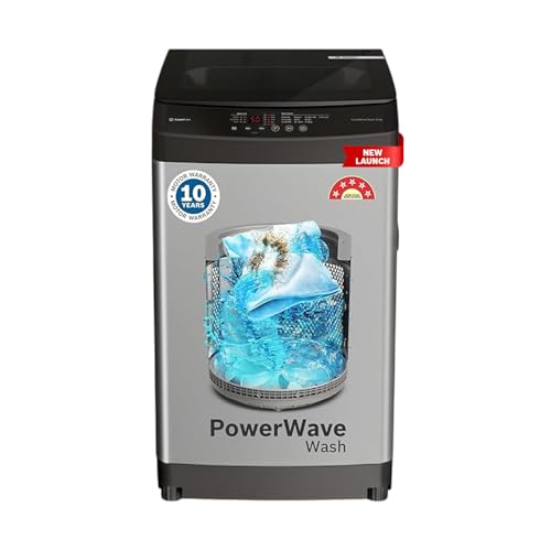 Bosch 8 kg 5 Star Fully Automatic Top Loading Washing Machine (WOE80AH0IN, PowerWave Wash & in-built Dual Lint Filter, Stainless Steel VarioDrum with 5 fin Pulsator, Water Save, Eco Wash, Dark Grey)