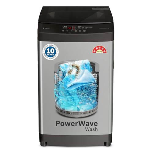Bosch 7 kg 5 Star Fully Automatic Top Load Washing Machine (WOE70AH0IN, PowerWave Wash & in-built Dual Lint Filter, Stainless Steel Vario Drum with 5 fin Pulsator, Water Save, Eco Wash, Med Grey)