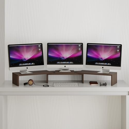 BLUEWUD Festvi Triple Monitor Stand & Computer PC Screen Height Riser Gaming Desk for Table Home & Office for Living Room Home Furniture (Wenge)
