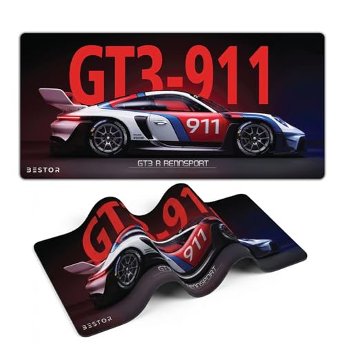 BESTOR Extended Mouse Pad 23×11 Inch, GT3 R-911 RENNSPORT Racing Car Design Desk Mat, Anti-Slip Rubber Base, Smooth Surface for Gaming, Office & Keyboard