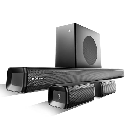 Boat Aavante Prime 5.1 7050D, Dolby Audio, 700W, 5.1CH w/Wireless Subwoofer & Wireless Satellites, Scan QR for Installation, Bluetooth Sound bar, Home Theatre Soundbar Speaker (Premium Black)