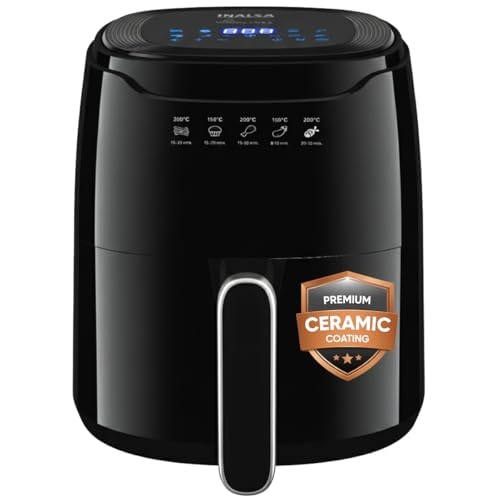 INALSA Non -Toxic Ceramic Coated Air fryer 4.5 L& 1400 W Power|No Micro plastics,No PTFE,PFAS,PFOA|Digital Touch Panel,8 Preset|Air Fryer without Teflon Coating,Tasty FryCD4.5
