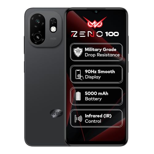 Zeno 100 (4+8GB RAM, 64GB ROM) | 5000mAh Battery with Type-C | 90Hz Display | Side Fingerprint | Military Grade Protection | Octa-Core Processor | Pure Black