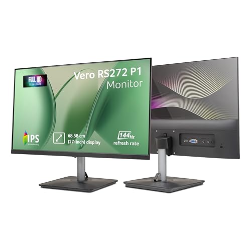 acer RS272 P1 27 Inch IPS FHD Monitor | 144Hz Refresh | 1ms VRB | AMD FreeSync | Ultra Slim 6.9mm ZeroFrame Design | HDMI + VGA | 99% sRGB | Dual Glass Design | Built-in Speakers | Tilt Adjustable