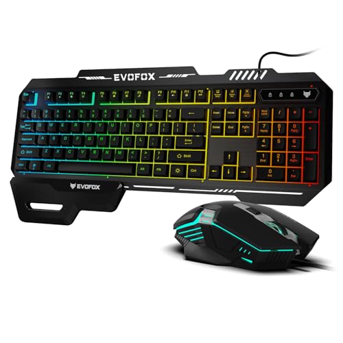 EvoFox Warhammer 2 Semi-Mechanical Wired Gaming RGB Keyboard Mouse Combo Wired with Rainbow RGB Effect & Letter Backlit, Detachable Magnetic Wrist Pad, Metal Top,19 Anti Ghosting Keys, 7200 DPI Mouse