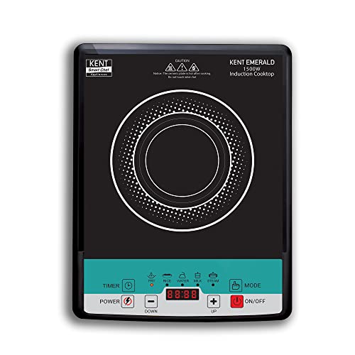 KENT Emerald Induction Cooktop 1500W|Faster Cooking With 5 Preset Options|Full Microcrystalline Glass|Adjustable Temperature Function|Overheat Protection|Safe Cooking And Easy Cleaning,Black