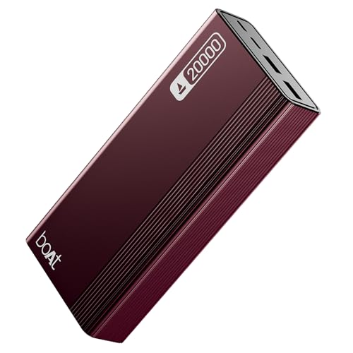 Boat Energyshroom Energyshroom PB401 20000 mAh 22.5W Fast Charging Power Bank (4X Output Ports, Supports Android, iPhone, Tablets, Earbuds, etc.) (Wine Red), USB Type C