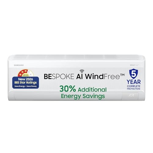 Samsung 1.5Ton 3Star,New Star rated, Bespoke AI WindFree Inverter Smart Split AC (WiFi, Energy Saving, Voice Control, Powerful Cooling, Digital Inverter,4 Way swing, 5 Step Convertible,AR60H18D1LWNNA)