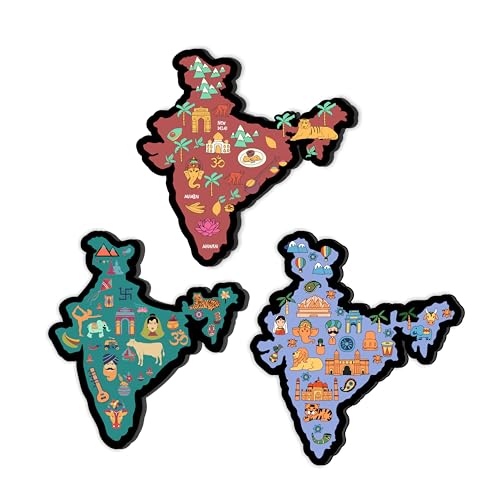 Giftplease Traditional India Map Fridge Magnets- Set of 3 | Travel Souvenir | Refrigerator Magnet | Gifts | Decorative Items for Kitchen Fridge Magnets Set | Multicolor (FM_28)