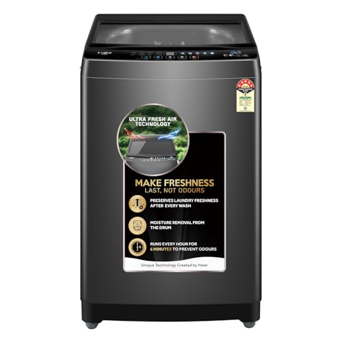 Haier 10.5 Kg Ultra Fresh Air, Oceanus Wave Drum 15 Min Quick Wash Fully Automatic Top Load Washing Machine, Dark Jade Silver (ETL105-CAFS8)