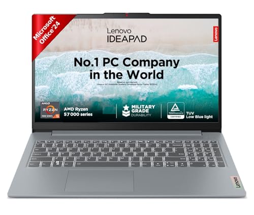 Lenovo Ideapad Slim 3 AMD Ryzen 5 7520U 15.6" (39.6cm) FHD Thin and Light Laptop (16GB/512GB SSD/Windows 11/Microsoft 365 Basic + Office Home 2024/Backlit Keyboard/Grey/1.6Kg), 82XQ00XDIN