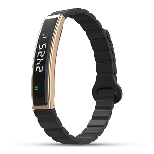 Pebble Newly Launched Arq Smart Bracelet – Digital Display | Heart Rate & SpO2 Monitoring | Sleep Tracker | Sports Modes | Magnetic Strap | Premium Build - Obsidian Gold