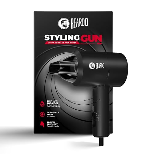 BEARDO Styling Gun Ultra Compact Hair Dryer | 1100 Watts Foldable Hair Dryer | 3 Heat 2 Speed Setting | Travel Friendly | Stylish Matte Black Finish | Gift For Friends | Gift for Husband