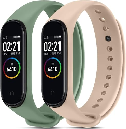 CERLINK Silicone Strap for Mi Band 3/Mi band 4 Xiaomi Smartwatch Band Lightweight Waterproof Sports & Fitness Straps (Peach,Green)
