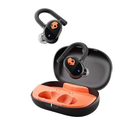 Skullcandy Push Play Active Wireless Earbuds with Mic - 34Hr Battery, Skull-iQ App, Alexa Voice Control, IP55 Sweat Water Dust Resistant, Stay-Aware Mode, Secure Fit – Black/Orange