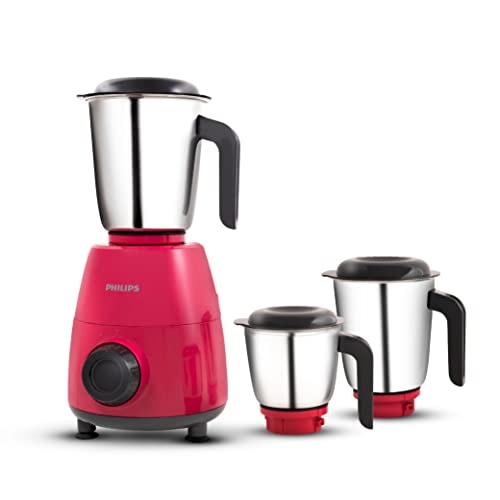 PHILIPS HL7505/05 Mixer Grinder, 500W Endura Motor with rapid cool motor technology, 3 heavy duty and leak proof Jars, Strawberry, Red
