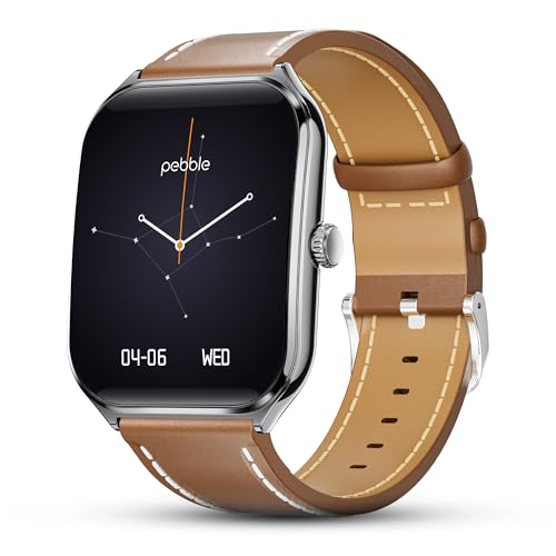 Pebble Newly Launched Royale Edge 1.93” Curved AMOLED Display Smartwatch with Always-On Display | Premium Slim Design| Rotating Crown | Bluetooth Calling | Health Suite | Premium Strap - Brown