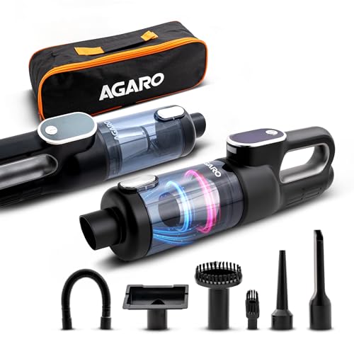 AGARO HVC7799 Cordless Car Vacuum Cleaner, Portable Handheld Vacuum for Car & Home Interiors, 16 kPa High Power Suction, 5000 mAh Rechargeable Battery, Steel HEPA Filter, LED Light, Multiple Nozzles