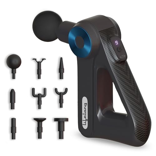 Lifelong Gun Massager for Pain Relief with 9 Massage Heads Massage Gun Machine for Full Body - Gun Massager Rechargeable with 9 Speed Levels & Easy-Grip Handle for Muscle Massage of Back, Neck, Shoulder, Hand, Foot & Leg